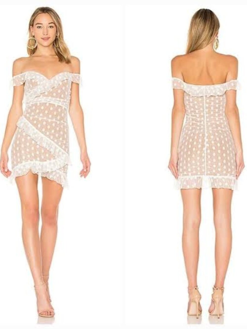 Majorelle Revolve White Polka Dot Ruffle Mini Dress M | Bach/Honeymoon